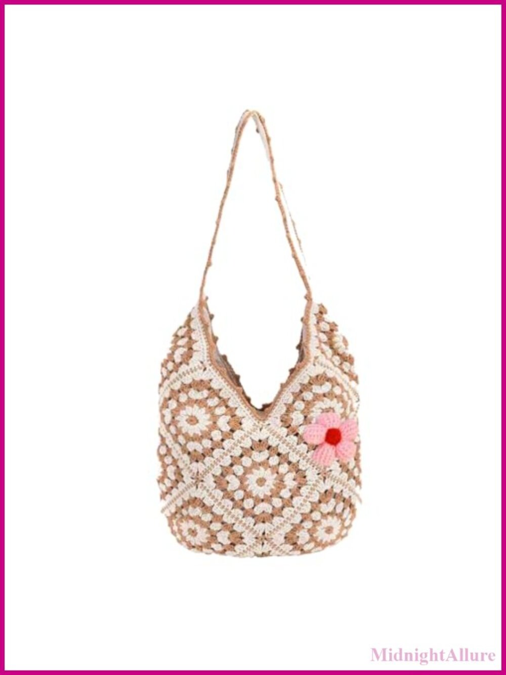 Handmade Crochet Boho Crossbody Tote Bag Cotton Yarn Foldable